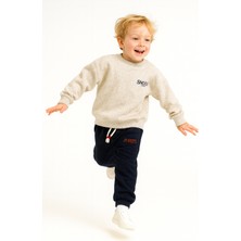 Mini Bambi Erkek Çocuk Pelüş Sweat Eşofman Alt Takım Krem