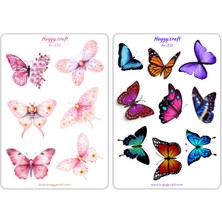 Huggy Craft Kelebek Çeşitleri Renkli Sevimli Sticker Seti - 2 Sayfa - 15 Parça - HC250-251