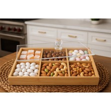 ENYAZA(2024) 6 Bölmeli Bambu Çerezlik Şeffaf Akrilik Kapaklı Sunumluk Saklama Kutusu Mutfak Takı Organizeri