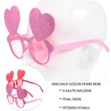 Pembe Renk Sim Işlenmiş Kalp Figürlü Parti Gözlüğü