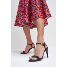 Angelina Jones Amelia Kadın Siyah Örgu Detay Topuklu Sandalet