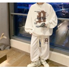 Amor Man Büyük Beden Özel Tasarım Bisiklet Yaka Lıon Gorb Baskılı Süper Oversize Hip Hop Kışlık Erkek Eşofman Takımı