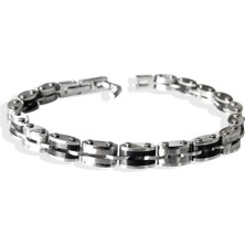 Necati Gün Çift Taraflı Siyah Sılver Çelik Erkek Bileklik