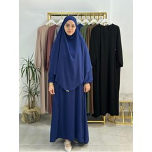 Erasra Class Yandan Büzgülü Elbise Sufle Esarp Takım ( Hac ve Umre Icın Uygundur Indigo