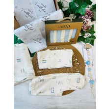 Lovemaxx Karavan Desenli Müslin Battaniyeli Hediye Seti Erkek Bebek