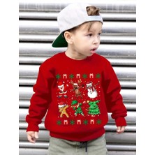 Punix Kids Punıx Özel Tasarım Dans Eden Noel Baba ve Arkadaşları Baskılı Yılbaşı Erkek Çocuk Sweatshırt