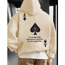 Amor Man Büyük Beden Özel Tasarım Kapüşonlu  Maça Sırt Baskılı %100 Pamuk Oversize Erkek Sweatshırt