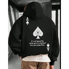 Amor Man Büyük Beden Özel Tasarım Kapüşonlu  Maça Sırt Baskılı %100 Pamuk Oversize Erkek Sweatshırt