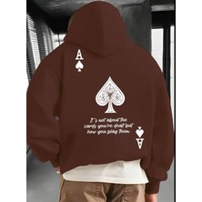 Amor Man Büyük Beden Özel Tasarım Kapüşonlu  Maça Sırt Baskılı %100 Pamuk Oversize Erkek Sweatshırt