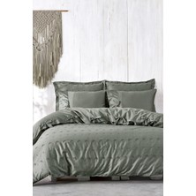 Ecocotton Carmen Battal Boy Nevresim Takımı %100 Organik Pamuk Saten Brodeli Yeşil 220X240 cm