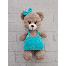 Turkuaz Tulumlu Sevimli Ayıcık Amigurumi Organik Oyuncak