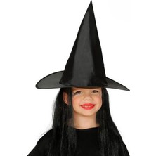 Falconex Çocuk Boy Siyah Cadı Şapkası ve Uzun Siyah Cadı Peruğu