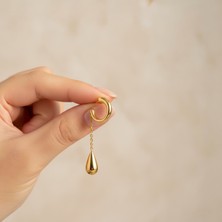 Sevil Gülgün Atelier Zincirli Damla Earcuff Küpe | Gold ve Silver Renk | Deliksiz Kullanım | Trend Sallantılı Küpe