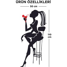 Aydın Garage Bar Taburesi ve Kadın Silüet Dekoratif Dekoratif Duvar Sticker - Duvar Dekoru - Duvar Süsü