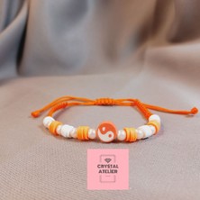 Crystal Atelier Turuncu Ying Yang Makrome Bileklik – El Yapımı Unisex Örgü Makrome Bileklik – Şans ve Denge Sembolü Turuncu Ying Yang Tasarım Bileklik - Enerji Denge Şans Bileklik - Ying Yang Bileklik