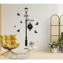 Aydın Garage Street Clock Sokak Lambası ve Kelebekler Dekoratif Duvar Sticker Duvar Süsü