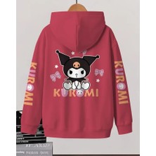 Punix Kids Punıx Kıds Özel Tasarım Kuromi Sırt ve Kol Baskılı Kışlık Kalın Kapüşonlu Kız Çocuk Sweatshırt