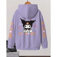 Punix Kids Punıx Kıds Özel Tasarım Kuromi Sırt ve Kol Baskılı Kışlık Kalın Kapüşonlu Kız Çocuk Sweatshırt