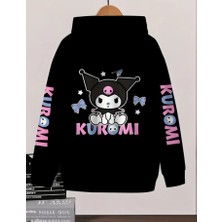 Punix Kids Punıx Kıds Özel Tasarım Kuromi Sırt ve Kol Baskılı Kışlık Kalın Kapüşonlu Kız Çocuk Sweatshırt
