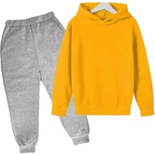 Kids Face Özel Tasarım Kapüşonlu Baskısız Düz Renk %100 Pamuk Erkek-Kız Çocuk Unısex Kışlık Eşofman Takımı