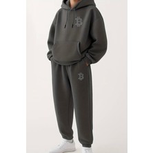 Amor Man Büyük Beden Özel Tasarım Kapüşonlu B Baskılı Kışlık Hip Hop Sokak Modası Erkek Eşofman Takımı