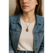 La Florine Doğal Jasper Taşı Oval Çelik Kolye