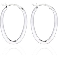 Oya Silver Parlak Oval Gümüş Kadın Halka Küpe 2.2x3.4 cm