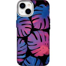 Turkuaz Dijital Pazarlama Apple iPhone 15 Özel Renkli Yaprak Baskılı Lüks Silikon Kılıf