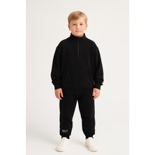 Mini Bambi Erkek Çocuk 3 Iplik Fermuarlı Alt-Üst Takım Siyah