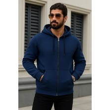 Damga Erkek Kışlık Oversize Mavi Kapsonlu Fermuarli Sweat