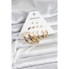 Nuvigo Gold Renk 6 Çiftli Pirinç Kadın Küpe Seti - TJ-BKP11323