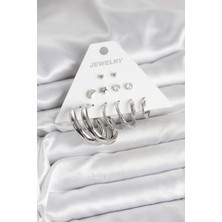 Nuvigo Pirinç Gümüş Renk Halka Modelli 6 Çift Kadın Küpe - TJ-BKP11335