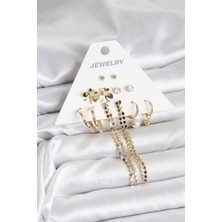 Nuvigo Gold Renk Pirinç 6'lı Kadın Küpe Seti - TJ-BKP11324