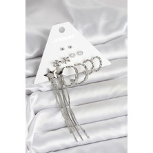 Nuvigo Gümüş Renk Pirinç 6 Çift Kadın Küpe Seti - TJ-BKP11338