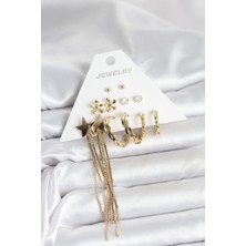 Nuvigo Pirinç Gold Renk 6 Çift Kadın Küpe Seti - TJ-BKP11321