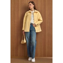 Olcay Gömlek Yaka Kuşak Detaylı Oversize Kısa Kaban SARI 3155