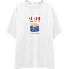 The Lucid Lab Sushi Lover Club Oversize Tişört - Beyaz