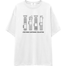 The Lucid Lab Star Wars Lightsaber Collection Oversize Tişört -Beyaz