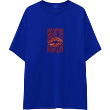 The Lucid Lab Ruby Lips Oversize Tişört - Mavi