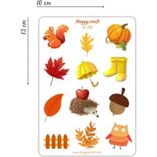 Huggy Craft Sonbahar Temalı Turuncu/kahverengi Renkli Sincaplı Sevimli Sticker Seti - 12 Parça - HC192