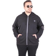 Moc Grande Mocgrande Büyük Beden Kapüşonlu Fermuarlı Sweat Double Face Ossi 25705 Sıyah