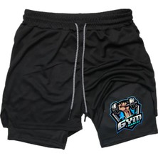 Maki Home Hızlı Kuruyan 2 In 1 Yetişkin Unisex Spor Gym Maniac Baskılı Taytlı Şort Fitness Gym Antrenman Halı