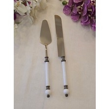 2 Parça Rustik Porselen Pasta Servis Kaşık Seti Antik Titanyum