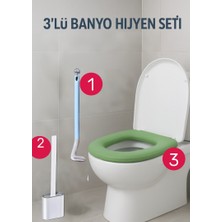 Primeaks 3’lü Banyo Hijyen Seti – Silikon Klozet Fırçası + Duvara Asılabilir Fırça + Konforlu Oturma Pedi