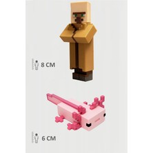 Minecraft Villager Köylü ve Pembe Aksolotl Axolotl Set Hareketli Eklemli Figür