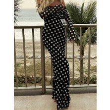 Moderie Butik Puantiyeli Tül Içi Astarlı Madonna Yaka Maxi Boy Elbise