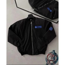 Moderie Butik Tam Kalıp Uzun Kol Baskılı Bomber Ceket - Siyah