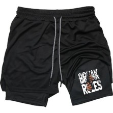 Maki Home Hızlı Kuruyan 2 In 1 Yetişkin Unisex Spor Break Rules Baskılı Taytlı Şort Fitness Gym Antrenman Halı