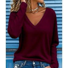 Moderie Butik Kadın Uzun Kollu V Yakalı Viskon Iki Iplik Bluz