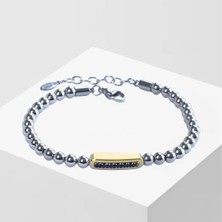 Necati Gün Taşlı Plakalı Gold Silver Erkek Çelik Bileklik